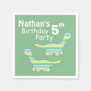 Serviette En Papier Anniversaire de enfant personnalisé vert Dinosaur