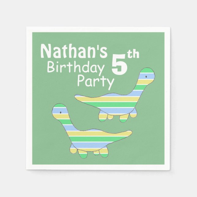 Serviette En Papier Anniversaire de enfant personnalisé vert Dinosaur (Devant)