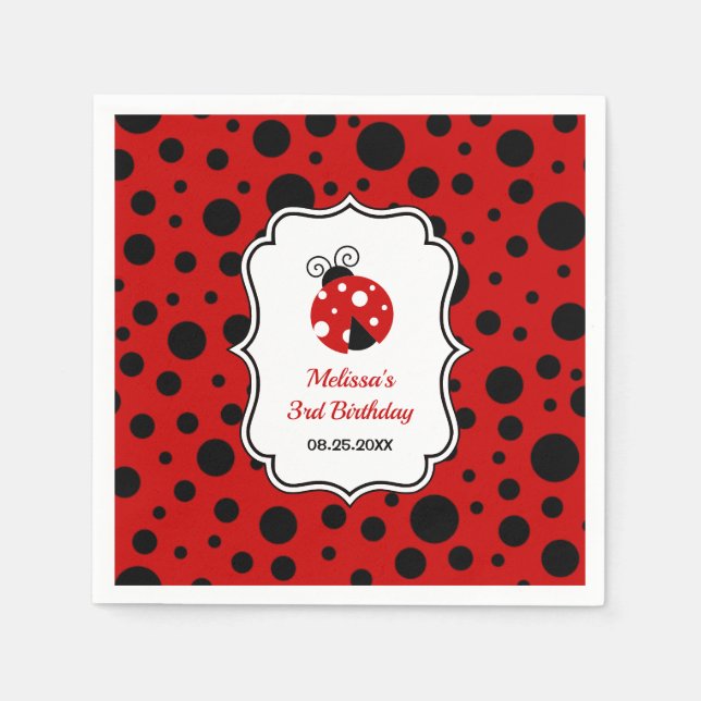Serviette En Papier Anniversaire de enfant Pois Red Black Ladybug Fram (Devant)