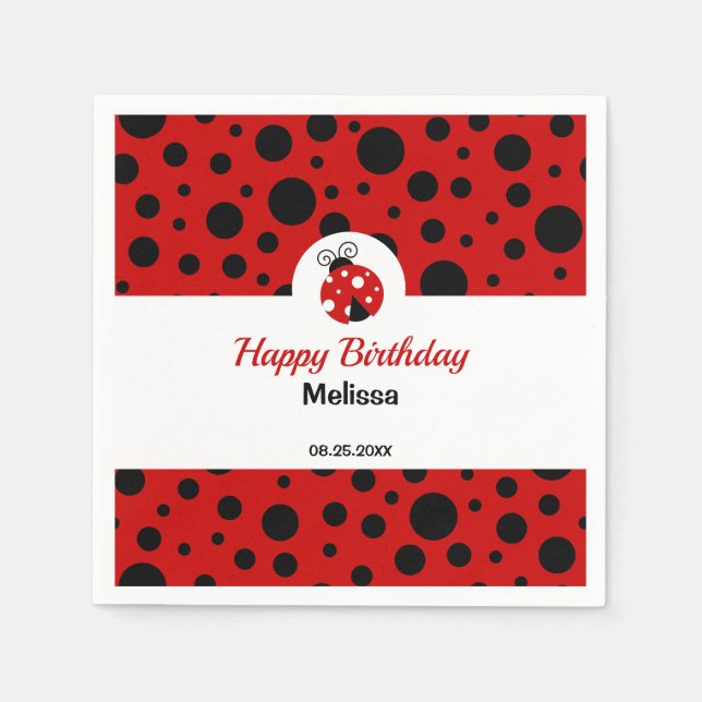 Serviette En Papier Anniversaire de enfant Pois rouge Ladybug (Devant)