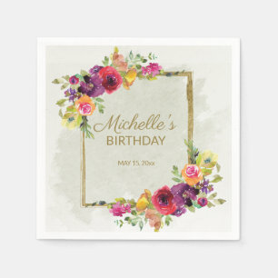 Serviette En Papier Anniversaire de femme floral élégant vintage