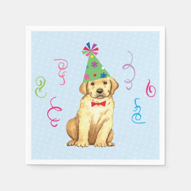 Serviette En Papier Anniversaire de fête Jaune Lab (Devant)