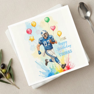 Serviette En Papier Anniversaire de footballeur, Ballons, Feux d'artif