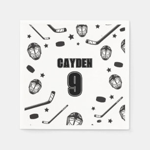 Serviette En Papier Anniversaire de hockey noir et blanc