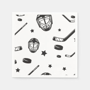 Serviette En Papier Anniversaire de hockey noir et blanc