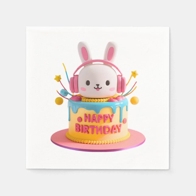 Serviette En Papier Anniversaire de Kawaii Bunny (Devant)