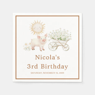 Serviette En Papier Anniversaire de la brouette de cochon mignon