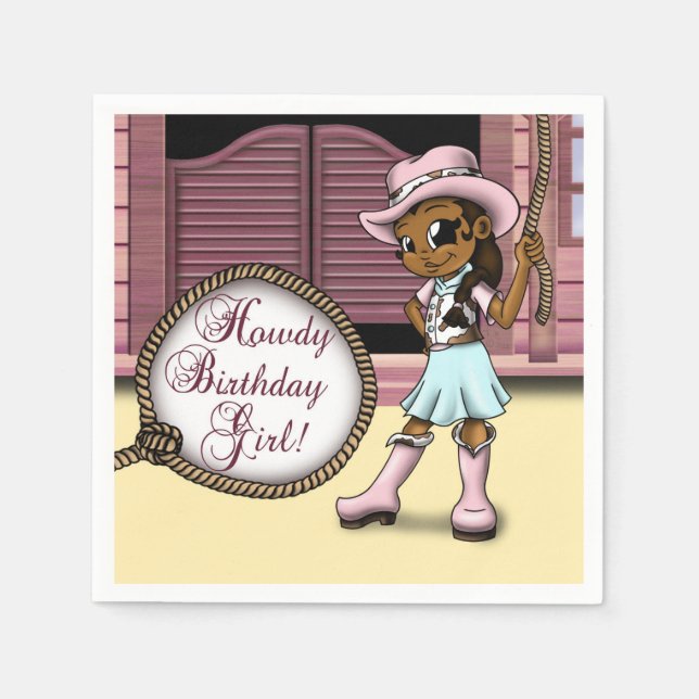 Serviette En Papier Anniversaire de la Cowgirl afro-américaine (Devant)