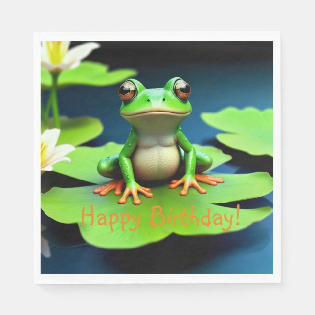 Serviette En Papier Anniversaire de la grenouille adorable (Devant)
