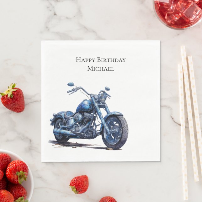 Serviette En Papier Anniversaire de la Moto Bleue (En situation)