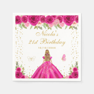 Serviette En Papier Anniversaire de la princesse aux cheveux blonds fl