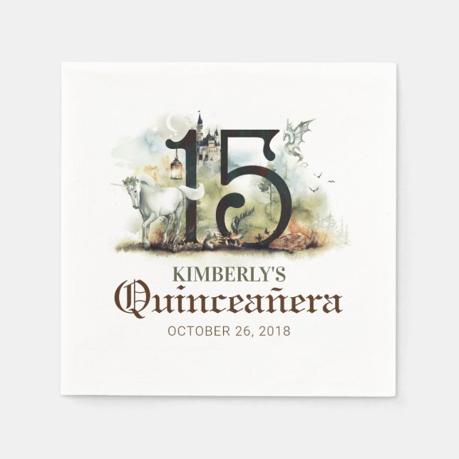Serviette En Papier Anniversaire de la princesse Quinceanera (Devant)
