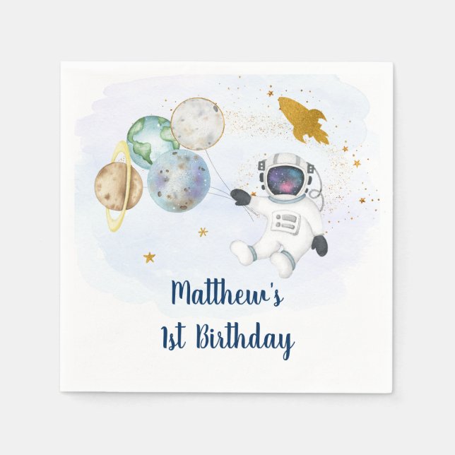 Serviette En Papier Anniversaire de l'astronaute Blue Gold (Devant)