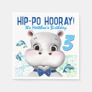 Serviette En Papier Anniversaire de l'enfant hippopotame bleu poisson
