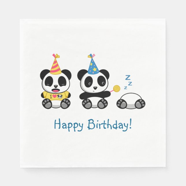 Serviette En Papier Anniversaire de Little Pandas (Devant)