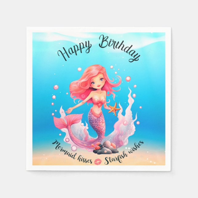 Serviette En Papier Anniversaire de Mermaid (Devant)