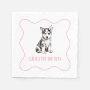 Serviette En Papier Anniversaire de plaid rose preppy husky chiot