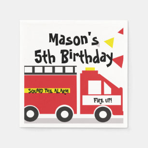 Serviette En Papier Anniversaire de pompier de camion rouge grand