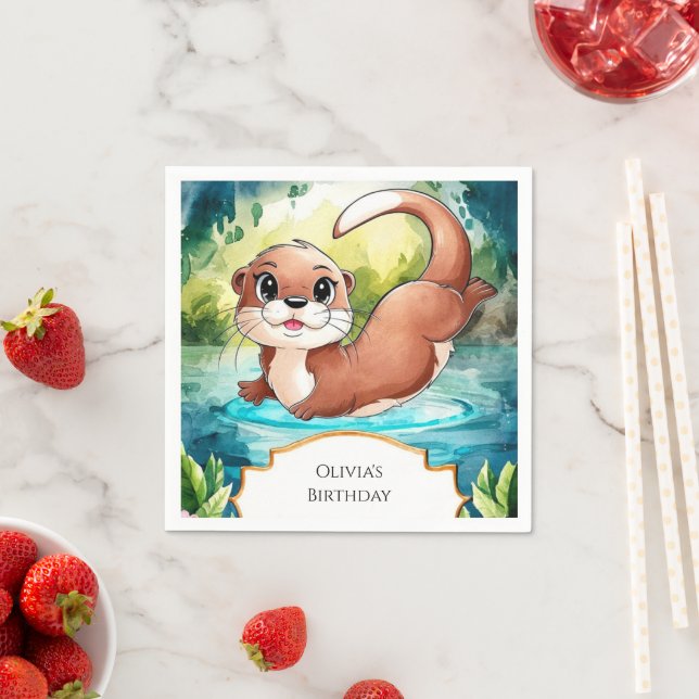 Serviette En Papier Anniversaire de Simple Lake Otter (En situation)