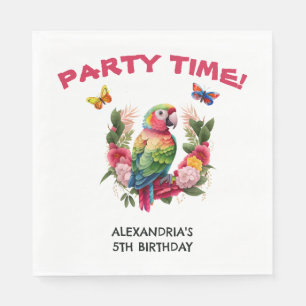 Serviette En Papier Anniversaire d'enfant tropical avec perroquet colo