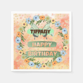 Serviette En Papier Anniversaire des fleurs et des papillons