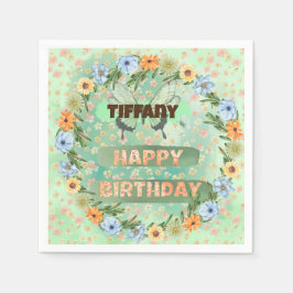 Serviette En Papier Anniversaire des fleurs et des papillons