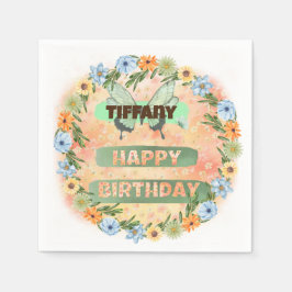Serviette En Papier Anniversaire des fleurs et des papillons