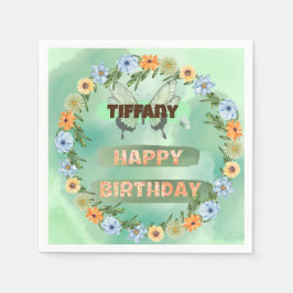 Serviette En Papier Anniversaire des fleurs et des papillons