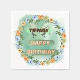 Serviette En Papier Anniversaire des fleurs et des papillons