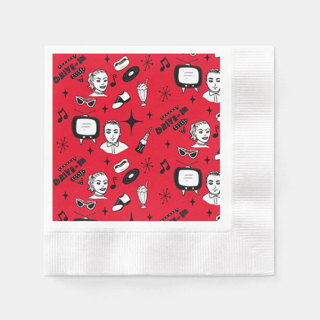Serviette En Papier Anniversaire des graphismes rétros des années 1950 (Devant)