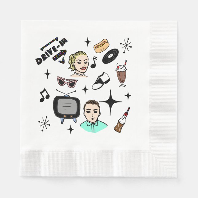 Serviette En Papier Anniversaire des graphismes rétros des années 1950 (Devant)