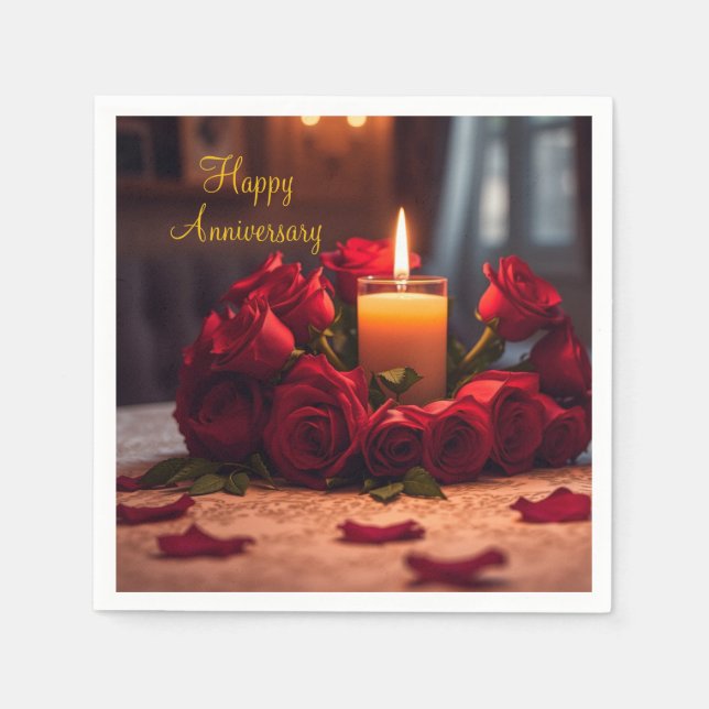 Serviette En Papier Anniversaire des Roses rouges (Devant)