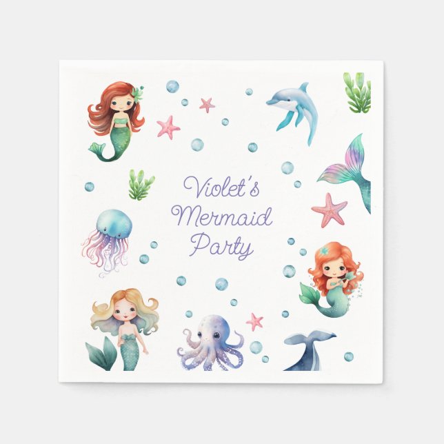 Serviette En Papier Anniversaire des sirènes marines (Devant)