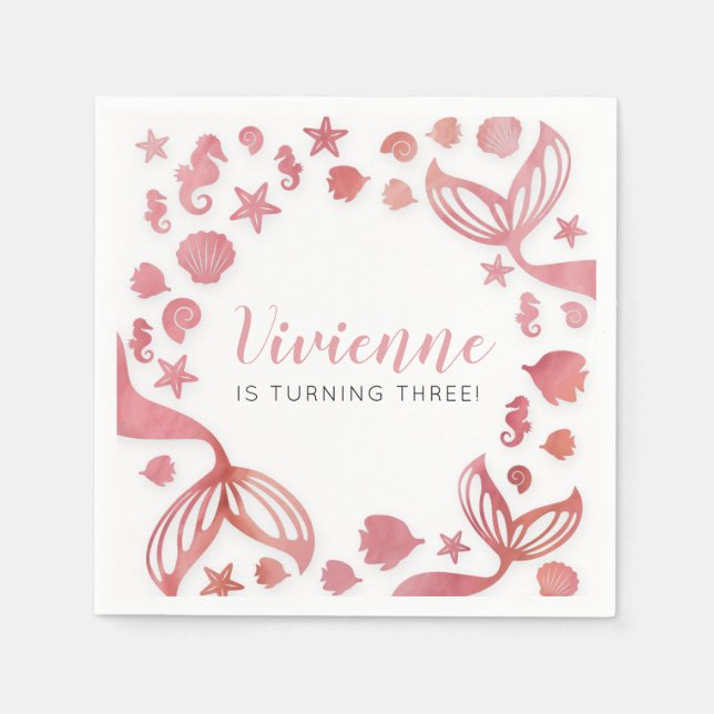 Serviette En Papier Anniversaire des sirènes marines (Devant)