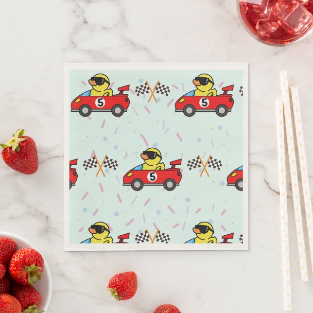 Serviette En Papier Anniversaire Dinosaur course voiture rouge course  (En situation)