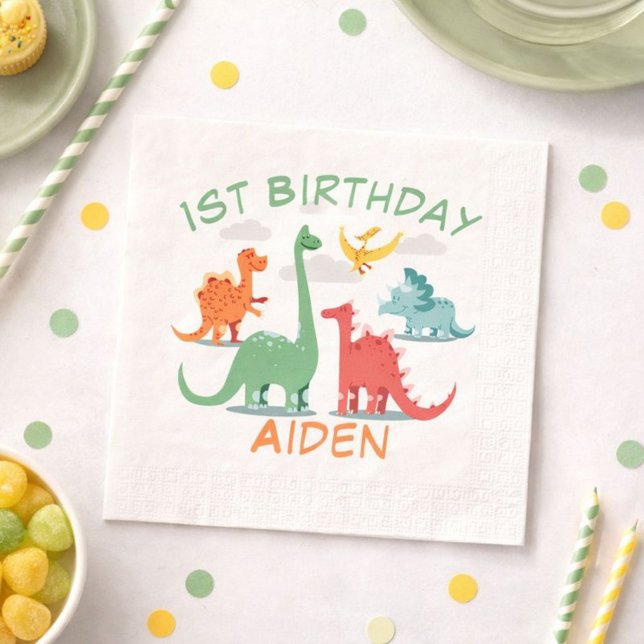 Serviette En Papier Anniversaire Dinosaur Nom (Créateur téléchargé)