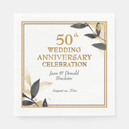 Serviette En Papier Anniversaire du 50e Mariage d'or, noir et or,