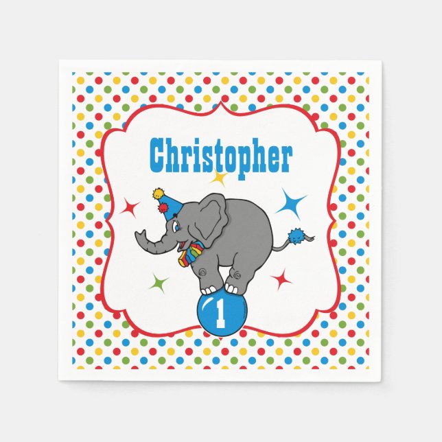 Serviette En Papier Anniversaire du cirque Elephant (Devant)