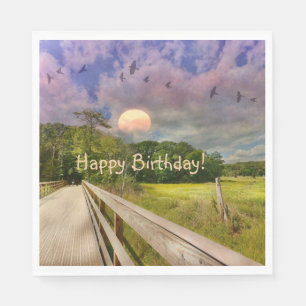 Serviette En Papier Anniversaire du coucher du soleil du marais de Se