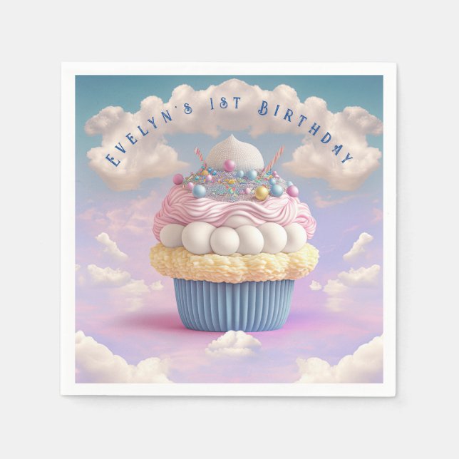 Serviette En Papier Anniversaire du Cute Pastel Cupcake (Devant)