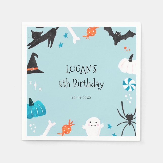 Serviette En Papier Anniversaire du garçon d'Halloween (Devant)