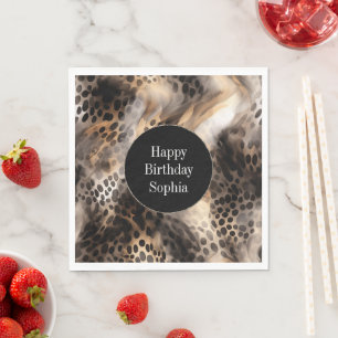 Serviette En Papier Anniversaire du léopard de crème noire