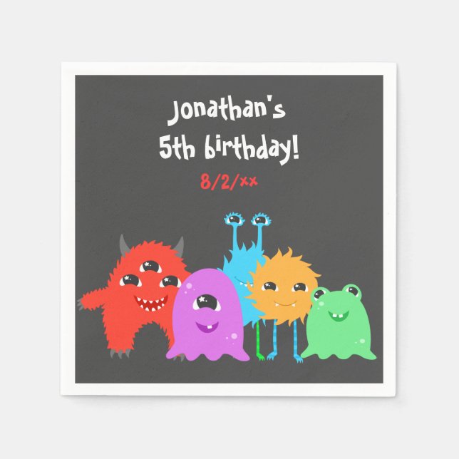 Serviette En Papier Anniversaire du mignon Monster (Devant)