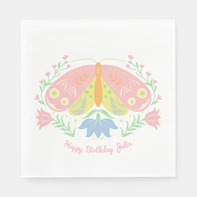 Serviette En Papier Anniversaire du papillon Boho (Devant)