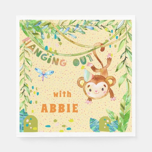 Serviette En Papier Anniversaire Du Petit Singe Qui S'Étend (Devant)