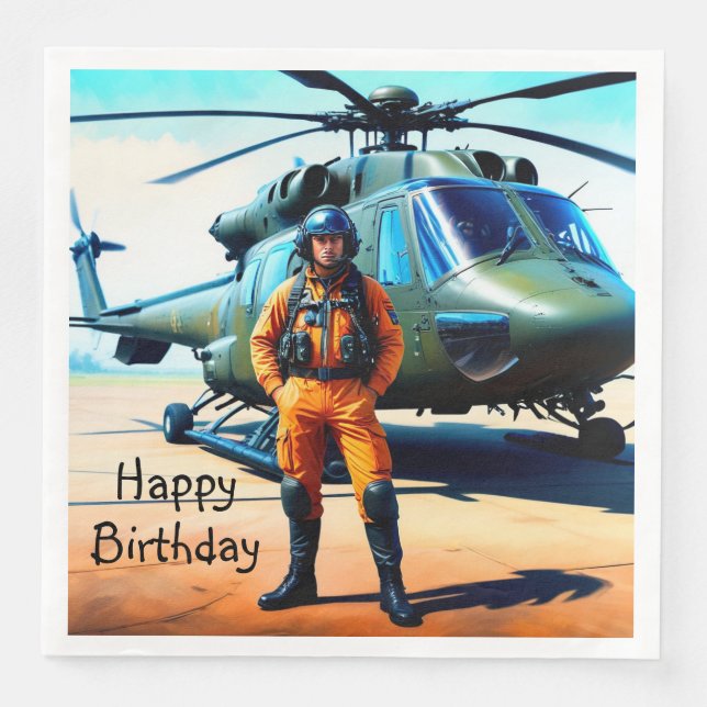 Serviette En Papier Anniversaire du pilote d'hélicoptère (Devant)