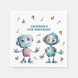 Serviette En Papier Anniversaire du robot aquarelle