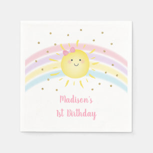 Serviette En Papier Anniversaire du Sunshine Rainbow Pink Gold Pastel
