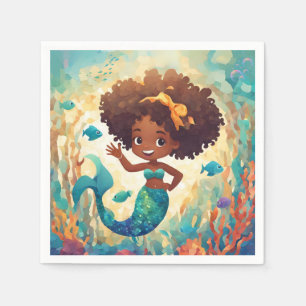Serviette En Papier Anniversaire d'une sirène afro-américaine Napkin
