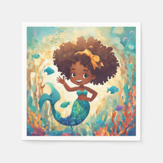 Serviette En Papier Anniversaire d'une sirène afro-américaine Napkin